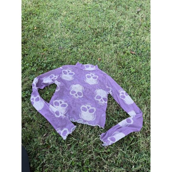 Mesh Skull Cropped Long Sleeve Top Small - Picture 1 of 5